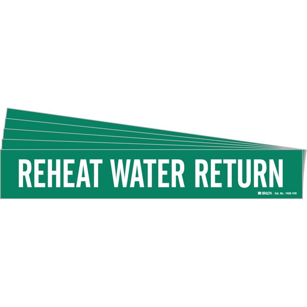 REHEAT WATER RETURN Pipe Marker Style 1HV White on Green 1 per Card, 5 PK